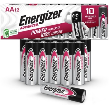 Energizer Advanced - Pile AA (pacco da 12) - Batterie Alcaline 1,5 V - Potenza Che Dura 100% Di Extra Durata - Made in EU - 0% imballaggio privo di plastica [Esclusiva Amazon]