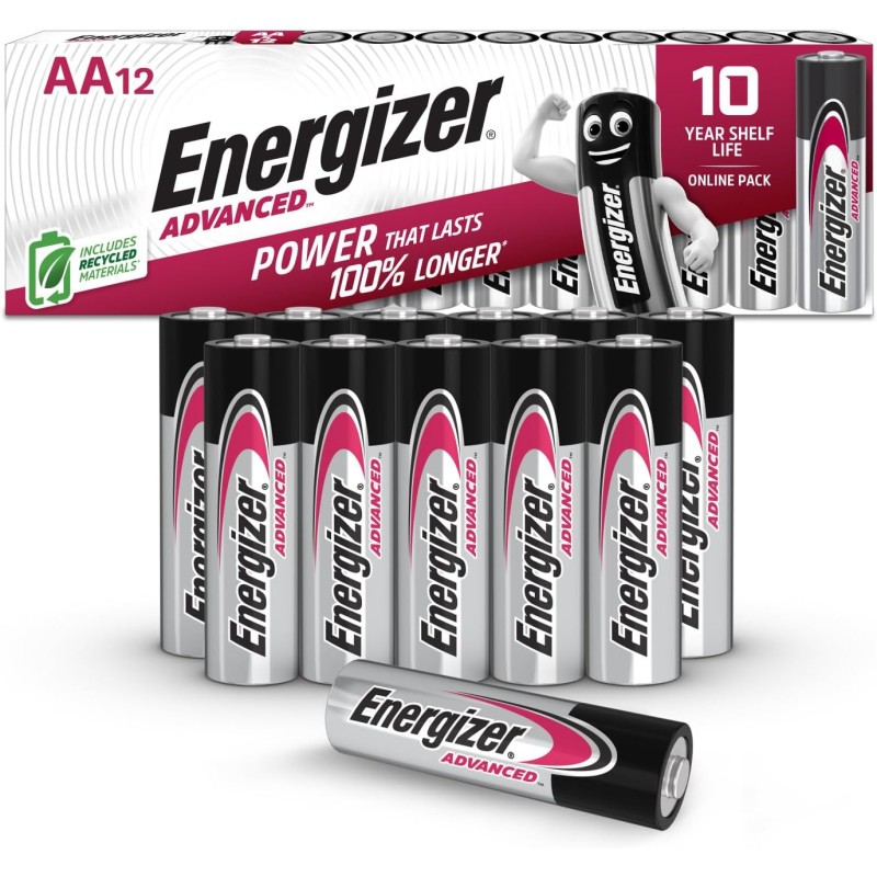 Energizer Advanced - Pile AA (pacco da 12) - Batterie Alcaline 1,5 V - Potenza Che Dura 100% Di Extra Durata - Made in EU - 0% imballaggio privo di plastica [Esclusiva Amazon]