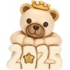 THUN, Teddy Buon Anno 2025 in Ceramica di Alta Qualità, Versione Champagne, Collezione Natale, Statuine da Collezione, Idea Regalo per Natale, 6,5 x 6,8 x 7,8 cm