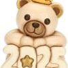 THUN, Teddy Buon Anno 2025 in Ceramica di Alta Qualità, Versione Champagne, Collezione Natale, Statuine da Collezione, Idea Regalo per Natale, 6,5 x 6,8 x 7,8 cm