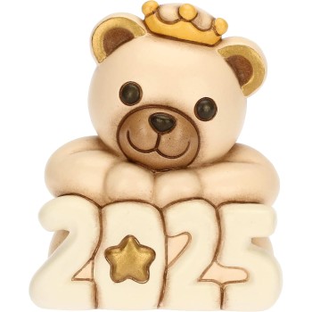 THUN, Teddy Buon Anno 2025 in Ceramica di Alta Qualità, Versione Champagne, Collezione Natale, Statuine da Collezione, Idea Regalo per Natale, 6,5 x 6,8 x 7,8 cm