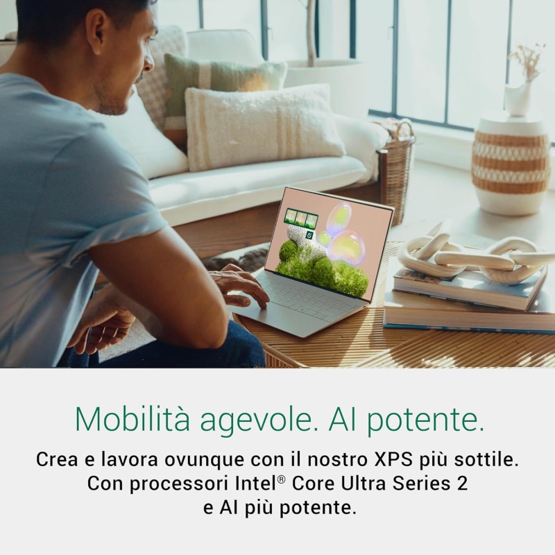 Dell XPS 13 (9350) Laptop Copilot+ Display 13,4" FHD+ 120 Hz, Intel Core Ultra 7 Series 2- Intel Evo Edition, 32GB RAM, 1TB SSD, Grafica Intel Arc, Windows 11 Home, Tastiera Italiana - Platino