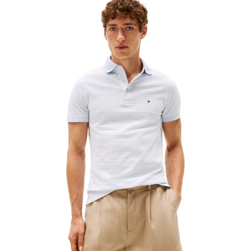 Tommy Hilfiger Uomo Maglietta Polo Maniche Corte 1985 Slim Fit - L Blu (Breezy Blue/White) Tommy Hilfiger Uomo Maglietta Polo Maniche Corte 1985 Slim Fit - L Blu (Breezy Blue/White)