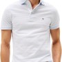 Tommy Hilfiger Uomo Maglietta Polo Maniche Corte 1985 Slim Fit - L Blu (Breezy Blue/White)