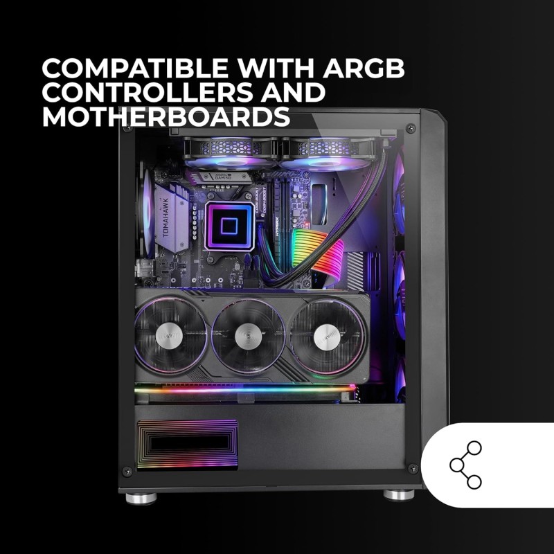 MARSGAMING MC-VAULT, Case Gaming ATX, 4x Ventole ARGB 120mm, Pannello Frontale Mesh con Design Verticale, Finestra Laterale Vetro Temperato, 3x Slot PCI Verticali, Semitorre PC Professionale, Nero MARSGAMING MC-VAULT, Case Gaming ATX, 4x Ventole ARGB 120mm, Pannello Frontale Mesh con Design Verticale, Finestra Laterale Vetro Temperato, 3x Slot PCI Verticali, Semitorre PC Professionale, Nero