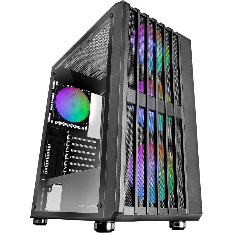 MARSGAMING MC-VAULT, Case Gaming ATX, 4x Ventole ARGB 120mm, Pannello Frontale Mesh con Design Verticale, Finestra Laterale Vetro Temperato, 3x Slot PCI Verticali, Semitorre PC Professionale, Nero MARSGAMING MC-VAULT, Case Gaming ATX, 4x Ventole ARGB 120mm, Pannello Frontale Mesh con Design Verticale, Finestra Laterale Vetro Temperato, 3x Slot PCI Verticali, Semitorre PC Professionale, Nero