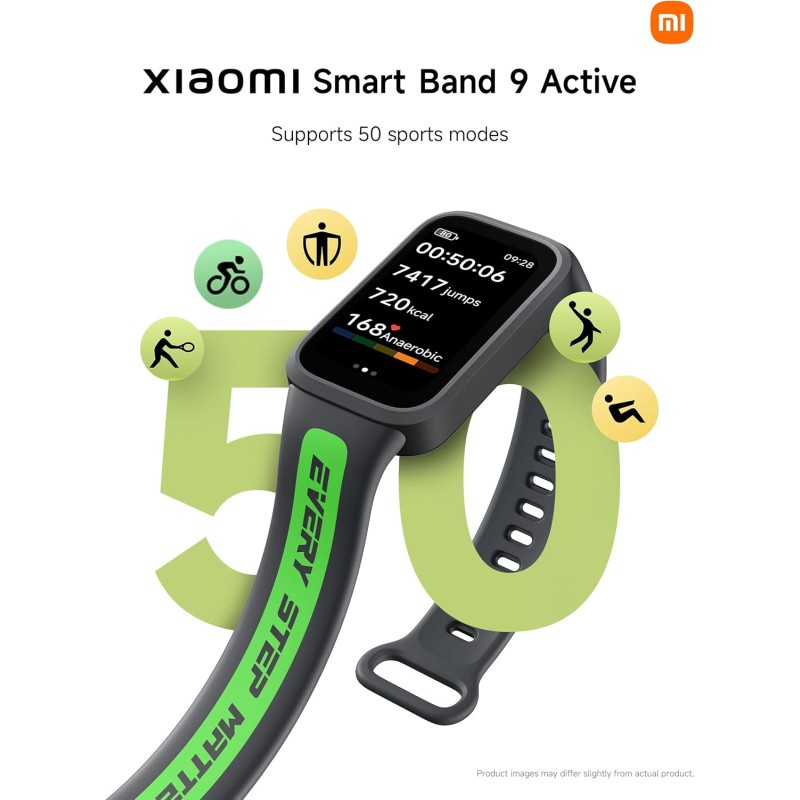 XIAOMI Smart Band 9 Active, Schermo TFT 1.47", Monitoraggio Salute: SpO2, Frequenza Cardiaca, Sonno e Stress, 50 modalità sportive, Resistenza Acqua 5 ATM, Durata Batteria 18 giorni, Nero - Nero