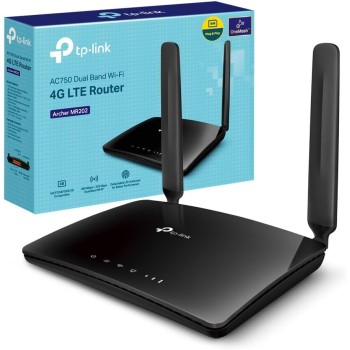 TP-Link Archer MR202 Router WiFi con SIM, Router 4G LTE WiFi Dual-Band AC750Mbps, 3 Porte LAN e 1 LAN/WAN, Plug & Play, 2 Antenne LTE Smontabili, QoS, Onemesh