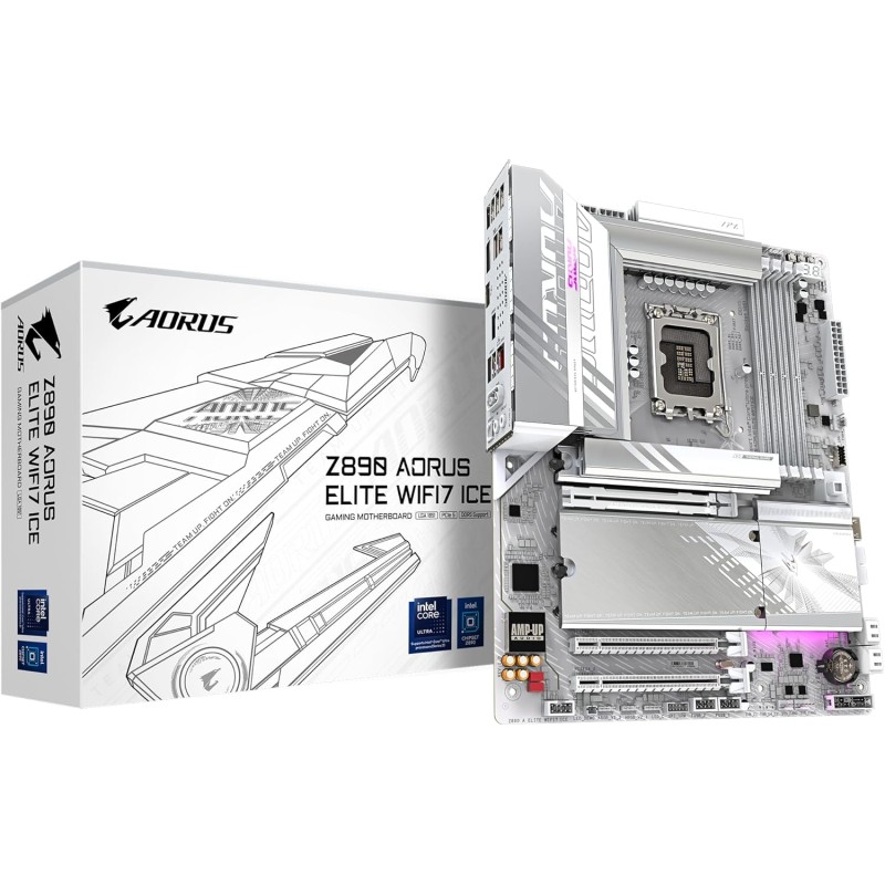 GIGABYTE Z890 AORUS ELITE WIFI7 ICE Scheda Madre - Supporta CPU Intel Core Ultra (Serie 2), 16+1+2 Fasi VRM, fino a 8800MHz DDR5 (OC), 1xPCIe 5.0 + 3xPCIe 4.0, Wi-Fi 7, 2.5GbE LAN, Thunderbolt 4 GIGABYTE Z890 AORUS ELITE WIFI7 ICE Scheda Madre - Supporta CPU Intel Core Ultra (Serie 2), 16+1+2 Fasi VRM, fino a 8800MHz DDR5 (OC), 1xPCIe 5.0 + 3xPCIe 4.0, Wi-Fi 7, 2.5GbE LAN, Thunderbolt 4