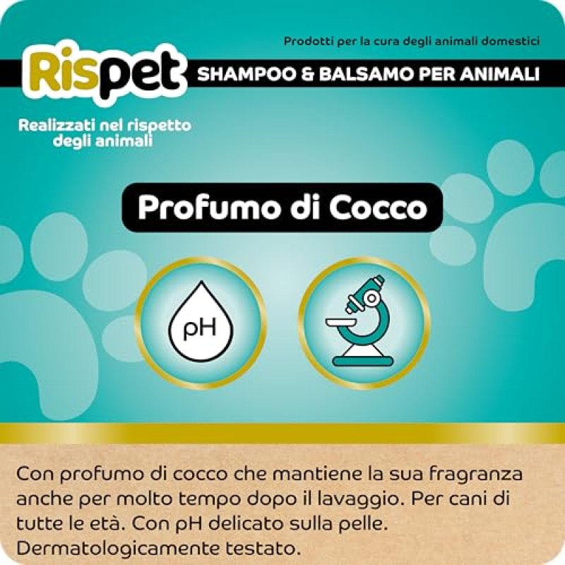 Shampoo e Balsamo Cocco e Cheratina, Detergente e Igienizzante per Cani e Animali a Pelo Lungo, Formula Delicata Senza Allergeni e pH Bilanciato, Profumazione al Cocco, 370ml Shampoo e Balsamo Cocco e Cheratina, Detergente e Igienizzante per Cani e Animali a Pelo Lungo, Formula Delicata Senza Allergeni e pH Bilanciato, Profumazione al Cocco, 370ml