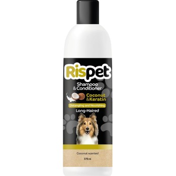 Shampoo e Balsamo Cocco e Cheratina, Detergente e Igienizzante per Cani e Animali a Pelo Lungo, Formula Delicata Senza Allergeni e pH Bilanciato, Profumazione al Cocco, 370ml