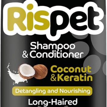 Shampoo e Balsamo Cocco e Cheratina, Detergente e Igienizzante per Cani e Animali a Pelo Lungo, Formula Delicata Senza Allergeni e pH Bilanciato, Profumazione al Cocco, 370ml