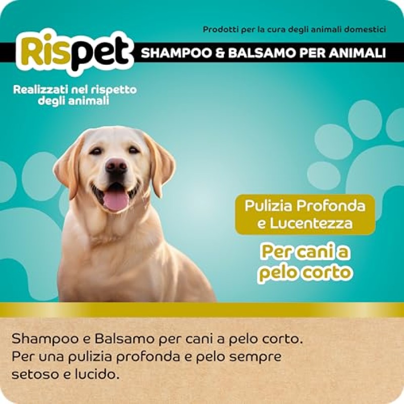 Shampoo e Balsamo Avocado e Seta, Detergente e Igienizzante per Cani e Animali a Pelo Corto, Formula Delicata Senza Allergeni e pH Bilanciato, Profumazione al Talco, 370ml Shampoo e Balsamo Avocado e Seta, Detergente e Igienizzante per Cani e Animali a Pelo Corto, Formula Delicata Senza Allergeni e pH Bilanciato, Profumazione al Talco, 370ml