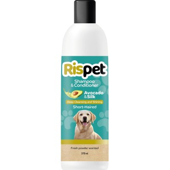 Shampoo e Balsamo Avocado e Seta, Detergente e Igienizzante per Cani e Animali a Pelo Corto, Formula Delicata Senza Allergeni e pH Bilanciato, Profumazione al Talco, 370ml