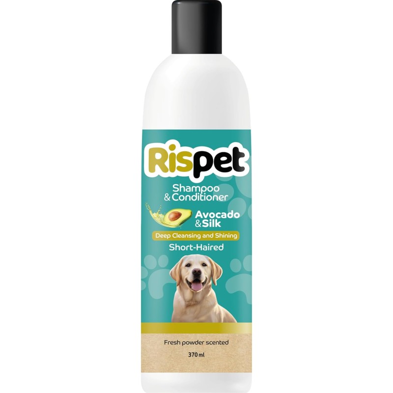 Shampoo e Balsamo Avocado e Seta, Detergente e Igienizzante per Cani e Animali a Pelo Corto, Formula Delicata Senza Allergeni e pH Bilanciato, Profumazione al Talco, 370ml Shampoo e Balsamo Avocado e Seta, Detergente e Igienizzante per Cani e Animali a Pelo Corto, Formula Delicata Senza Allergeni e pH Bilanciato, Profumazione al Talco, 370ml