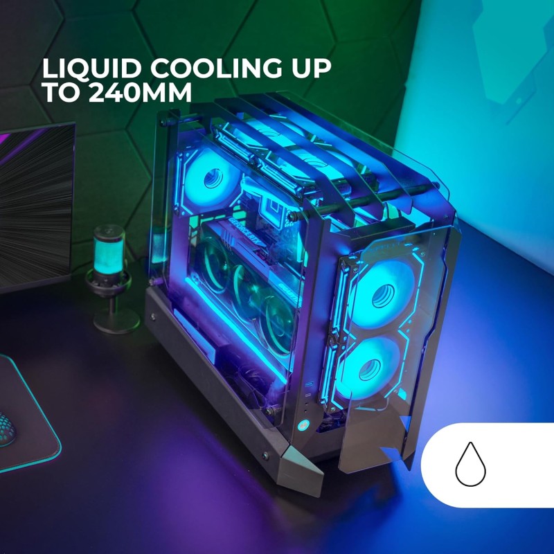 MARSGAMING MC-EDGE, Case Gaming ATX, Design Open Air, Triplo Pannello Vetro Temperato, Semitorre PC Supporto Raffreddamento a Liquido 240mm, Sistema Gestione Cavi Interno, USB-C e USB 3.0, Nero MARSGAMING MC-EDGE, Case Gaming ATX, Design Open Air, Triplo Pannello Vetro Temperato, Semitorre PC Supporto Raffreddamento a Liquido 240mm, Sistema Gestione Cavi Interno, USB-C e USB 3.0, Nero