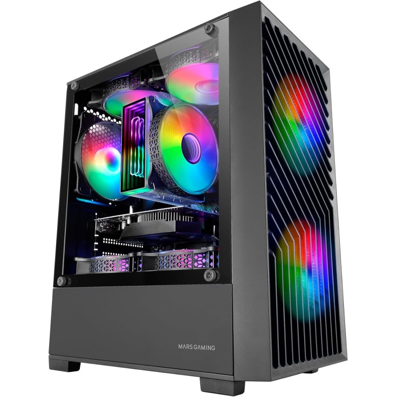 MARSGAMING MC-VORTEX, Case Gaming MicroATX, Frontale Mesh Geometrico, Finestra Laterale in Vetro Temperato, 3x Ventole FRGB Rainbow 120mm, Mini Torre PC Compatta con Design a Doppia Camera, Nero MARSGAMING MC-VORTEX, Case Gaming MicroATX, Frontale Mesh Geometrico, Finestra Laterale in Vetro Temperato, 3x Ventole FRGB Rainbow 120mm, Mini Torre PC Compatta con Design a Doppia Camera, Nero