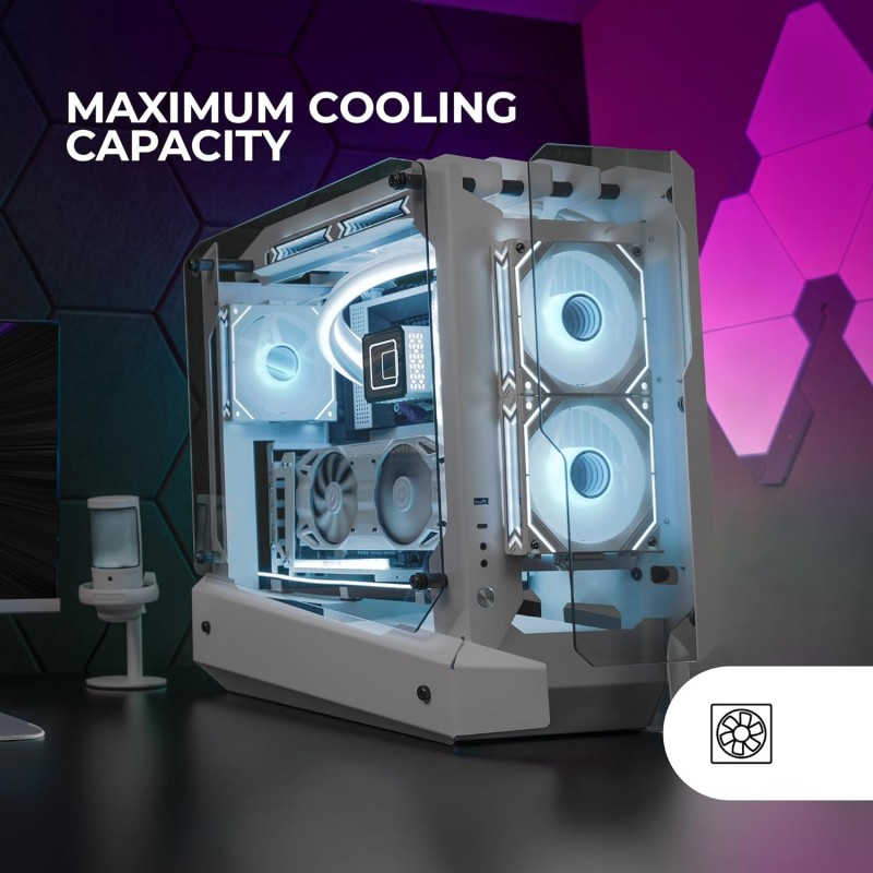 Mars Gaming MC-EDGE, Case Gaming ATX, Design Open Air, Triplo Pannello Vetro Temperato, Semitorre PC Supporto Raffreddamento a Liquido 240mm, Sistema Gestione Cavi Interno, USB-C e USB 3.0, Bianco Mars Gaming MC-EDGE, Case Gaming ATX, Design Open Air, Triplo Pannello Vetro Temperato, Semitorre PC Supporto Raffreddamento a Liquido 240mm, Sistema Gestione Cavi Interno, USB-C e USB 3.0, Bianco