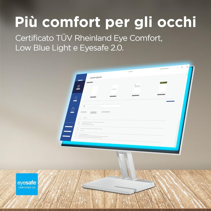 Lenovo L24i-4A Monitor 23.8" FHD (1920x1080), IPS, 1ms, 100Hz, Altoparlanti integrati, Low Blue Light, Bordi Ultrasottili, Regolabile, HDMI e VGA - 24 pollici