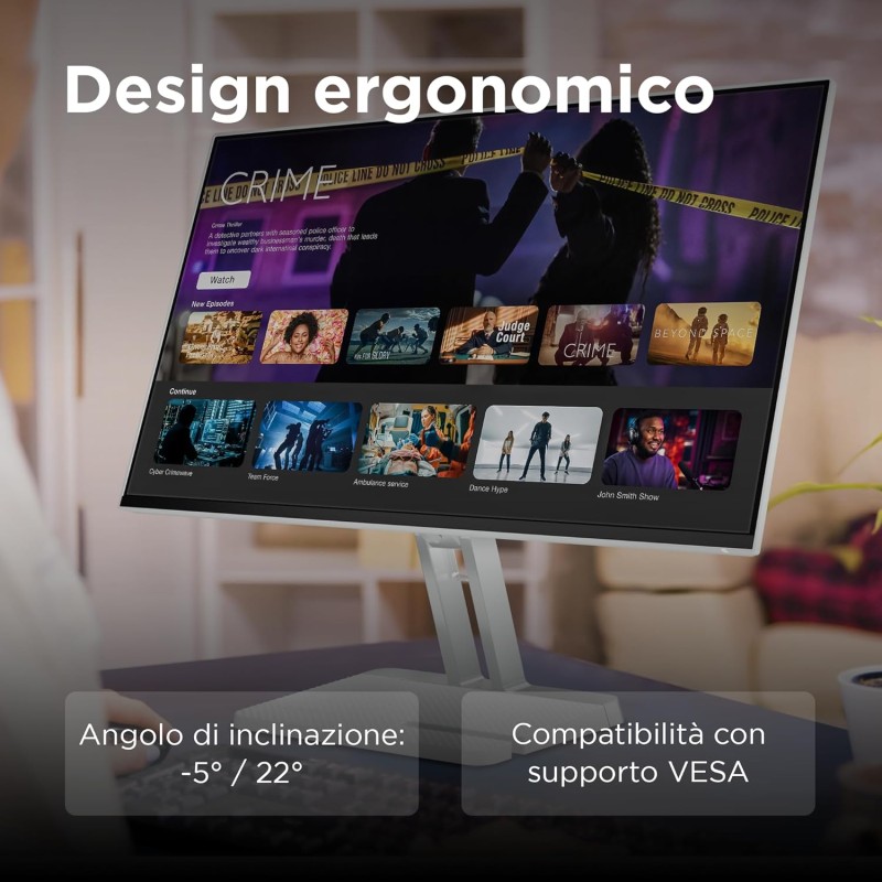 Lenovo L24i-4A Monitor 23.8" FHD (1920x1080), IPS, 1ms, 100Hz, Altoparlanti integrati, Low Blue Light, Bordi Ultrasottili, Regolabile, HDMI e VGA - 24 pollici