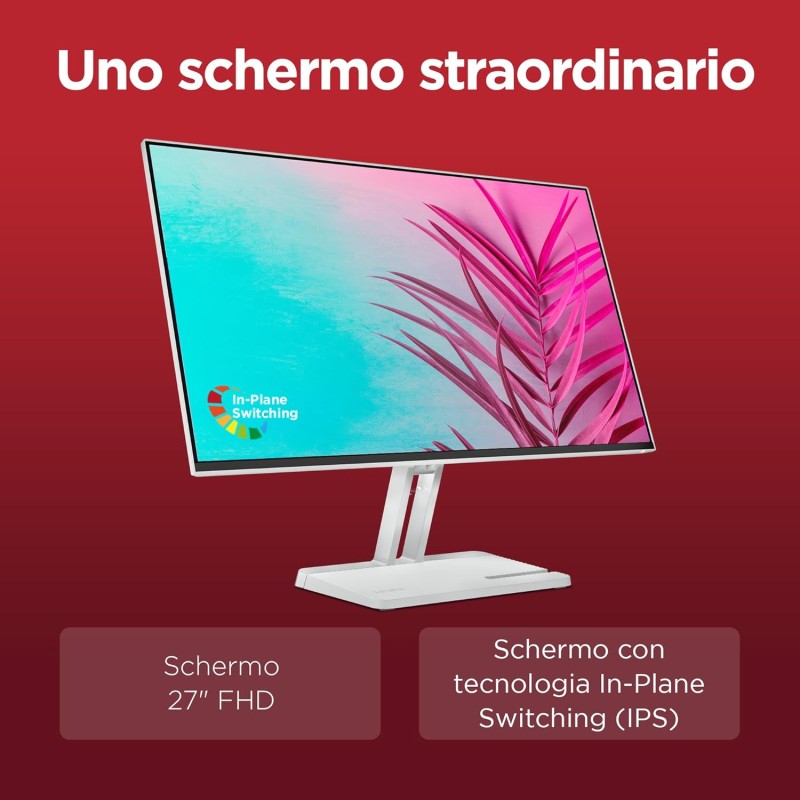 Lenovo L27i-4A Monitor 27" FHD (1920x1080), IPS, 1ms, 100Hz, Altoparlanti integrati, Low Blue Light, Bordi Ultrasottili, Regolabile, HDMI e VGA - 27 pollici