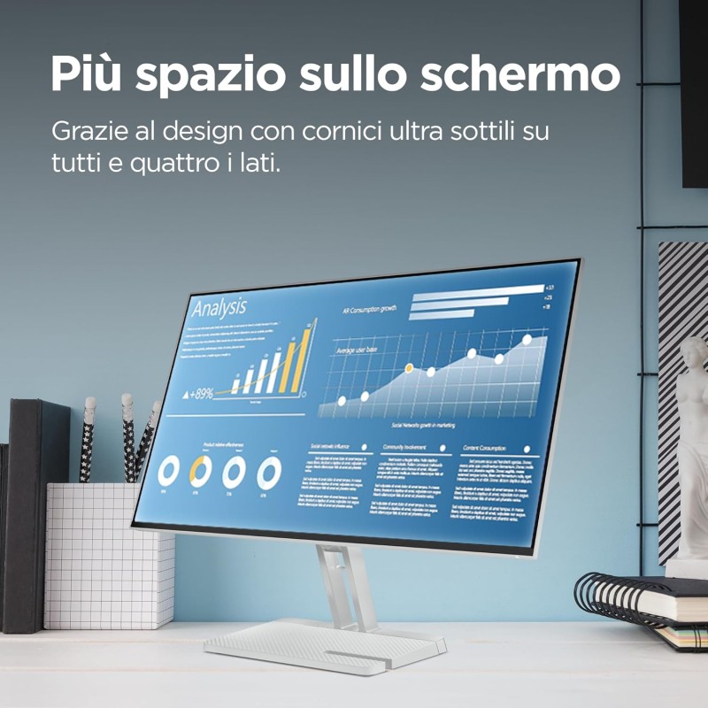 Lenovo L27i-4A Monitor 27" FHD (1920x1080), IPS, 1ms, 100Hz, Altoparlanti integrati, Low Blue Light, Bordi Ultrasottili, Regolabile, HDMI e VGA - 27 pollici