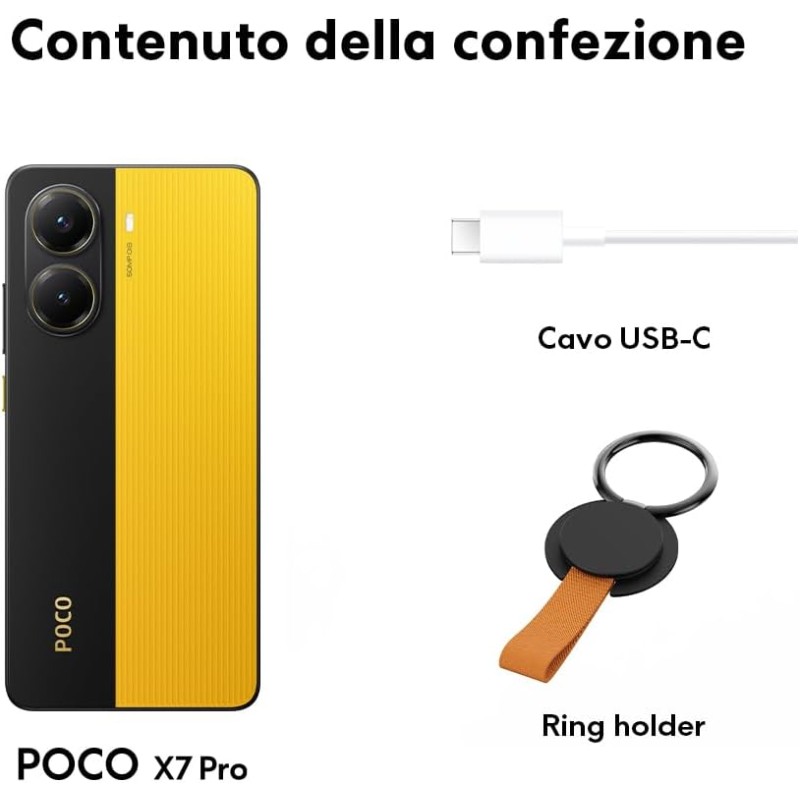 Xiaomi POCO X7 Pro (smartphone), 8+256GB, 50MP camera principale con OIS, batteria da 6.000mAh (typ) con ricarica HyperCharge da 90W, IP68, funzioni AI (caricabatterie non incluso), Giallo - 8+256GB Giallo Xiaomi POCO X7 Pro (smartphone), 8+256GB, 50MP camera principale con OIS, batteria da 6.000mAh (typ) con ricarica HyperCharge da 90W, IP68, funzioni AI (caricabatterie non incluso), Giallo - 8+256GB Giallo