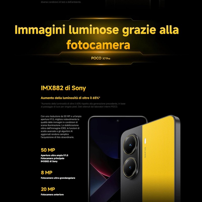 Xiaomi POCO X7 Pro (smartphone), 8+256GB, 50MP camera principale con OIS, batteria da 6.000mAh (typ) con ricarica HyperCharge da 90W, IP68, funzioni AI (caricabatterie non incluso), Giallo - 8+256GB Giallo Xiaomi POCO X7 Pro (smartphone), 8+256GB, 50MP camera principale con OIS, batteria da 6.000mAh (typ) con ricarica HyperCharge da 90W, IP68, funzioni AI (caricabatterie non incluso), Giallo - 8+256GB Giallo