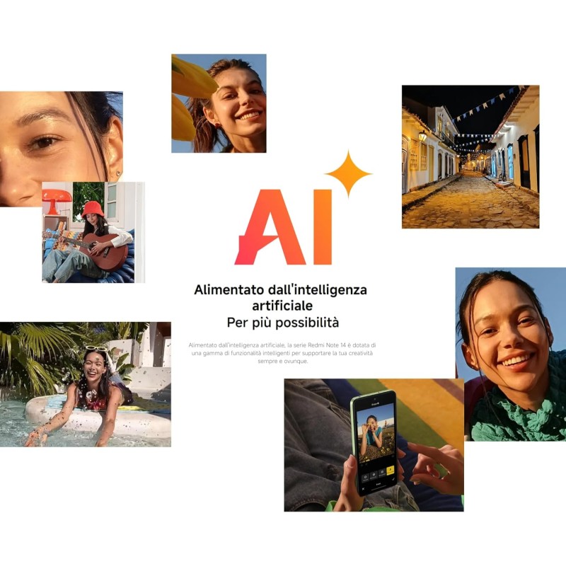 XIAOMI Smartphone Redmi Note 14, 6+128GB, Sistema fotografico con AI da 108MP, batteria da 5500mAh, display Eye-Care da 120Hz, funzionalità AI (caricabatterie non incluso), Nero - 6+128GB black