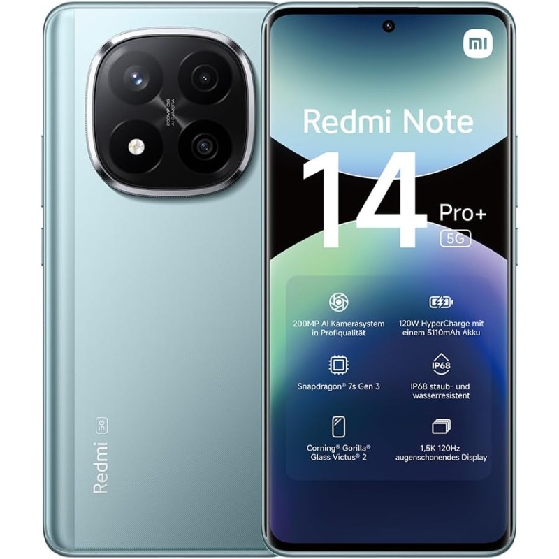 XIAOMI Smartphone Redmi Note 14 Pro+ 5G, 8+256GB, fotocamera AI di livello professionale da 200MP, IP68, HyperCharge da 120W, funzionalità AI (caricabatterie non incluso), Blu - 8+256GB blue XIAOMI Smartphone Redmi Note 14 Pro+ 5G, 8+256GB, fotocamera AI di livello professionale da 200MP, IP68, HyperCharge da 120W, funzionalità AI (caricabatterie non incluso), Blu - 8+256GB blue