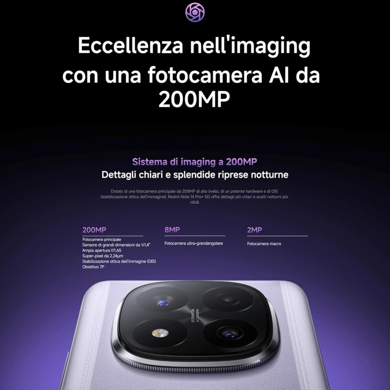 XIAOMI Smartphone Redmi Note 14 Pro+ 5G, 8+256GB, fotocamera AI di livello professionale da 200MP, IP68, HyperCharge da 120W, funzionalità AI (caricabatterie non incluso), Blu - 8+256GB blue XIAOMI Smartphone Redmi Note 14 Pro+ 5G, 8+256GB, fotocamera AI di livello professionale da 200MP, IP68, HyperCharge da 120W, funzionalità AI (caricabatterie non incluso), Blu - 8+256GB blue