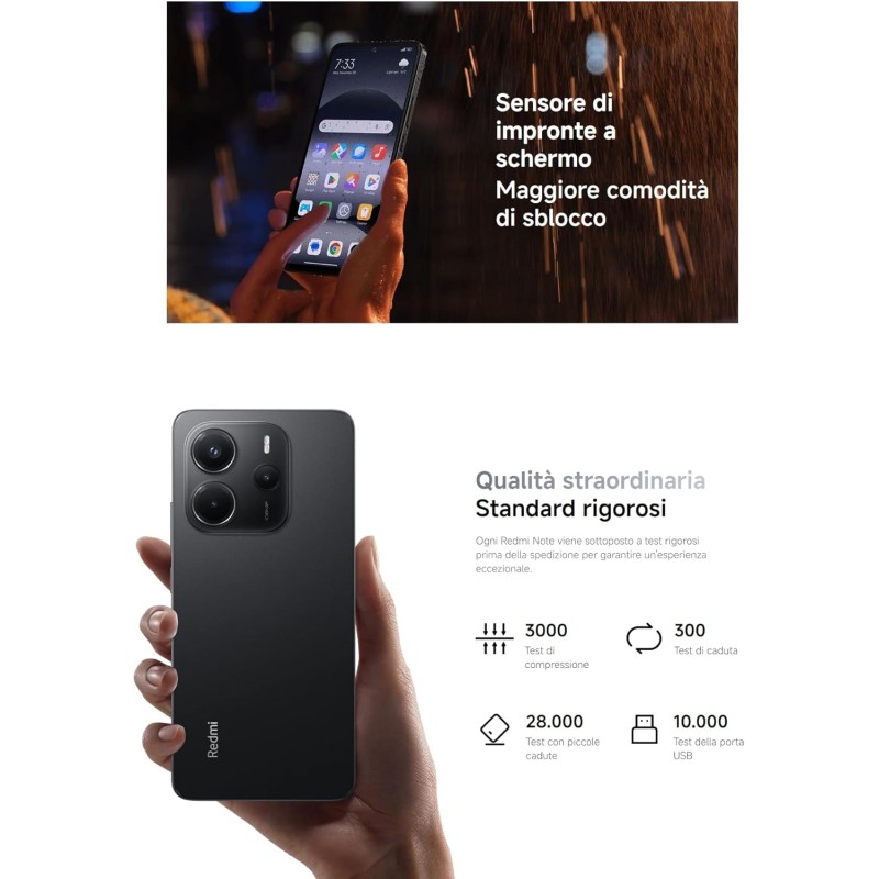XIAOMI Smartphone Redmi Note 14, 8+128GB, Sistema fotografico con AI da 108MP, batteria da 5500mAh, display Eye-Care da 120Hz, funzionalità AI (caricabatterie non incluso), Nero - 8+128GB black