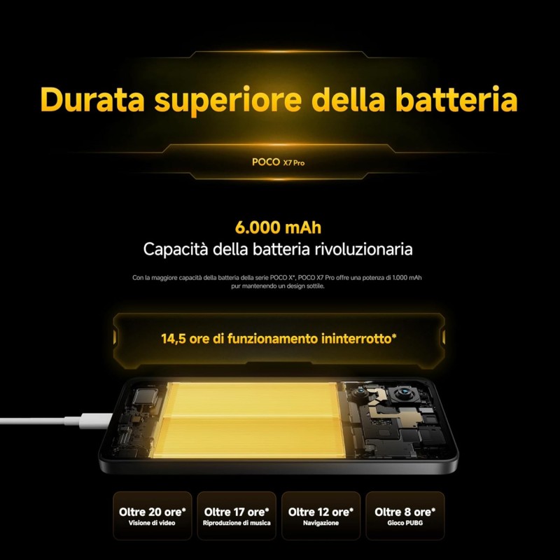 Xiaomi POCO X7 Pro (smartphone), 12+512GB, 50MP camera principale con OIS, batteria da 6.000mAh (typ) con ricarica HyperCharge da 90W, IP68, funzioni AI (caricabatterie non incluso), Giallo - 12+512GB Giallo Xiaomi POCO X7 Pro (smartphone), 12+512GB, 50MP camera principale con OIS, batteria da 6.000mAh (typ) con ricarica HyperCharge da 90W, IP68, funzioni AI (caricabatterie non incluso), Giallo - 12+512GB Giallo