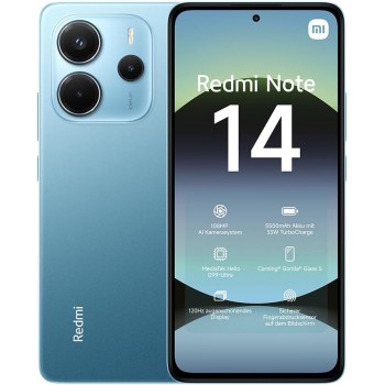 Smartphone Xiaomi Redmi Note 14, 6+128GB, Sistema fotografico con AI da 108MP, batteria da 5500mAh, display Eye-Care da 120Hz, funzionalità AI (caricabatterie non incluso), Blu - 6+128GB blue