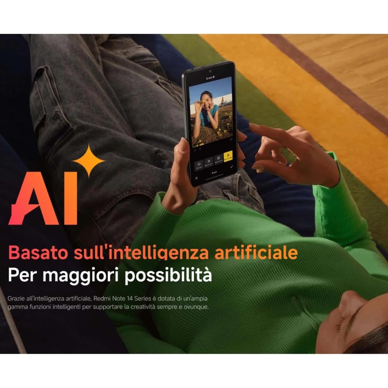 Smartphone Xiaomi Redmi Note 14 5G, 8+256GB, Sistema fotografico AI da 108MP, batteria da 5110mAh, display con tecnologia Eye-Care da 120Hz, funzionalità AI (caricabatterie non incluso), Verde - 8+256GB green Smartphone Xiaomi Redmi Note 14 5G, 8+256GB, Sistema fotografico AI da 108MP, batteria da 5110mAh, display con tecnologia Eye-Care da 120Hz, funzionalità AI (caricabatterie non incluso), Verde - 8+256GB green