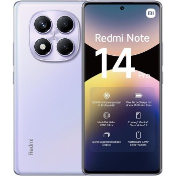 XIAOMI Smartphone Redmi Note 14 Pro, 8+256GB, fotocamera AI di livello professionale da 200MP, batteria da 5500mAh, fotocamera selfie da 32MP, funzionalità AI (caricabatterie non incluso), Viola - 8+256GB purple