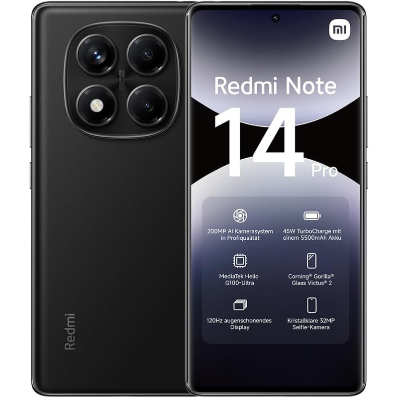 XIAOMI Smartphone Redmi Note 14 Pro, 8+256GB, fotocamera AI da 200MP, batteria da 5500mAh, fotocamera selfie da 32MP, funzionalità AI (caricabatterie non incluso), Nero - 8+256GB black XIAOMI Smartphone Redmi Note 14 Pro, 8+256GB, fotocamera AI da 200MP, batteria da 5500mAh, fotocamera selfie da 32MP, funzionalità AI (caricabatterie non incluso), Nero - 8+256GB black