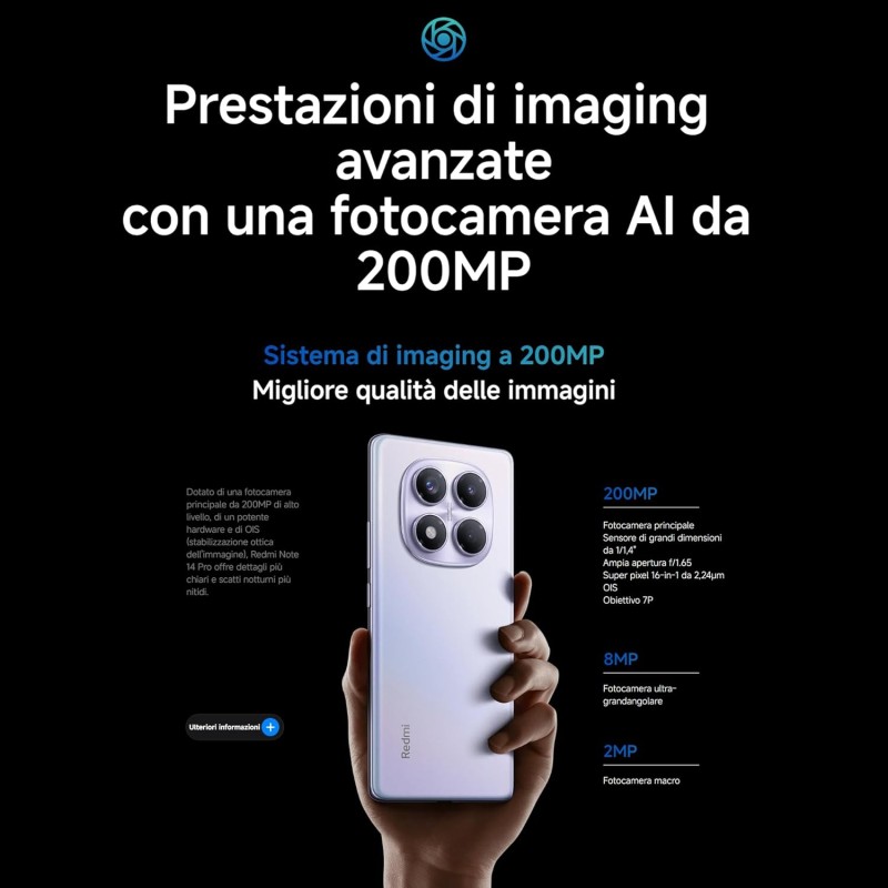 XIAOMI Smartphone Redmi Note 14 Pro, 8+256GB, fotocamera AI da 200MP, batteria da 5500mAh, fotocamera selfie da 32MP, funzionalità AI (caricabatterie non incluso), Nero - 8+256GB black XIAOMI Smartphone Redmi Note 14 Pro, 8+256GB, fotocamera AI da 200MP, batteria da 5500mAh, fotocamera selfie da 32MP, funzionalità AI (caricabatterie non incluso), Nero - 8+256GB black
