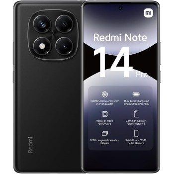 XIAOMI Smartphone Redmi Note 14 Pro, 8+256GB, fotocamera AI da 200MP, batteria da 5500mAh, fotocamera selfie da 32MP, funzionalità AI (caricabatterie non incluso), Nero - 8+256GB black