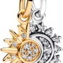 PANDORA Moments 763585C01 - Ciondolo a forma di sole e luna, in argento sterling con lega di metallo placcato oro e zirconi, compatibile con bracciali ME, Klar, Argento sterling, Zirconia cubica