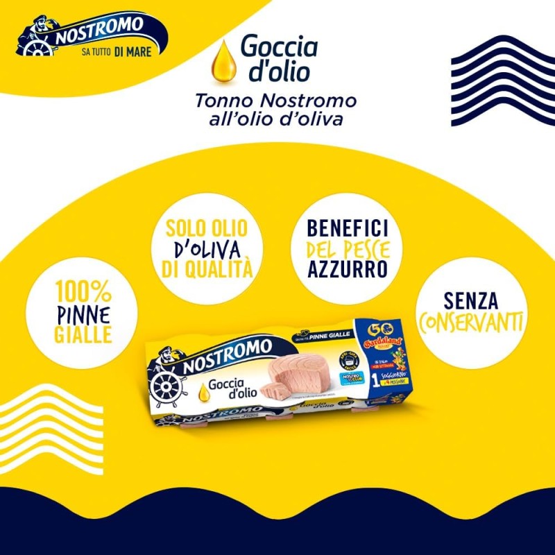 Nostromo - Tonno all'olio di oliva Goccia d'olio Apri Gira Facile, 3 lattine da 65gr. Facile da servire, pronto da gustare. - 65 g (Confezione da 3)