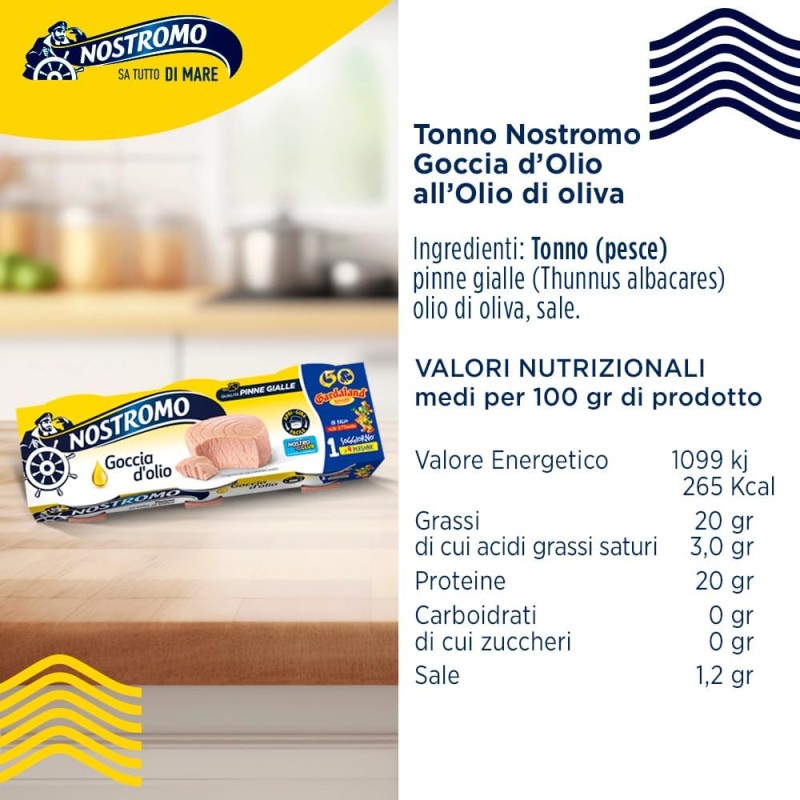 Nostromo - Tonno all'olio di oliva Goccia d'olio Apri Gira Facile, 3 lattine da 65gr. Facile da servire, pronto da gustare. - 65 g (Confezione da 3)