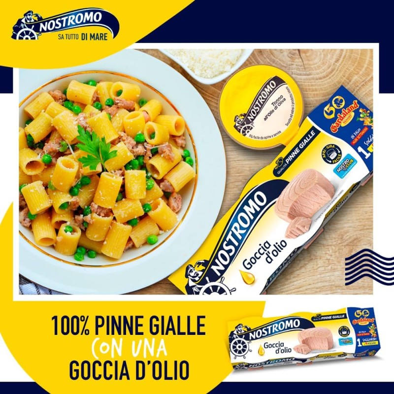 Nostromo - Tonno all'olio di oliva Goccia d'olio Apri Gira Facile, 3 lattine da 65gr. Facile da servire, pronto da gustare. - 65 g (Confezione da 3)