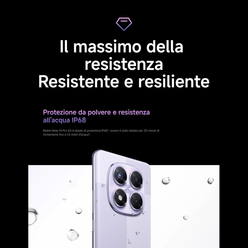 XIAOMI Smartphone Redmi Note 14 Pro 5G, 12+512GB, fotocamera AI da 200MP, IP68, ricarica turbo da 45W con batteria da 5110mAh, funzionalità AI (caricabatterie non incluso), Purple - 12+512GB purple XIAOMI Smartphone Redmi Note 14 Pro 5G, 12+512GB, fotocamera AI da 200MP, IP68, ricarica turbo da 45W con batteria da 5110mAh, funzionalità AI (caricabatterie non incluso), Purple - 12+512GB purple