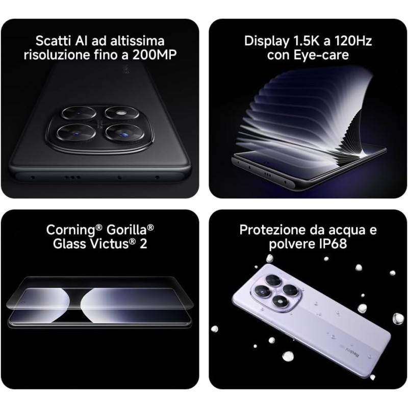 XIAOMI Smartphone Redmi Note 14 Pro 5G, 12+512GB, fotocamera AI da 200MP, IP68, ricarica turbo da 45W con batteria da 5110mAh, funzionalità AI (caricabatterie non incluso), Purple - 12+512GB purple XIAOMI Smartphone Redmi Note 14 Pro 5G, 12+512GB, fotocamera AI da 200MP, IP68, ricarica turbo da 45W con batteria da 5110mAh, funzionalità AI (caricabatterie non incluso), Purple - 12+512GB purple