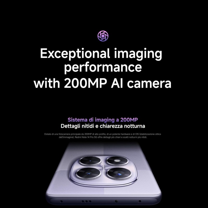 XIAOMI Smartphone Redmi Note 14 Pro 5G, 12+512GB, fotocamera AI da 200MP, IP68, ricarica turbo da 45W con batteria da 5110mAh, funzionalità AI (caricabatterie non incluso), Purple - 12+512GB purple XIAOMI Smartphone Redmi Note 14 Pro 5G, 12+512GB, fotocamera AI da 200MP, IP68, ricarica turbo da 45W con batteria da 5110mAh, funzionalità AI (caricabatterie non incluso), Purple - 12+512GB purple