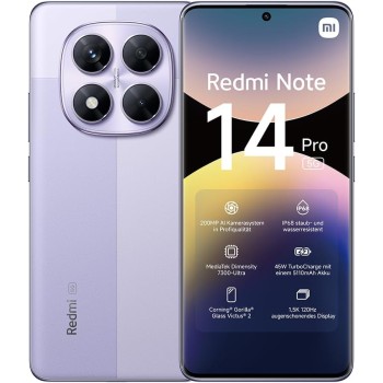 XIAOMI Smartphone Redmi Note 14 Pro 5G, 12+512GB, fotocamera AI da 200MP, IP68, ricarica turbo da 45W con batteria da 5110mAh, funzionalità AI (caricabatterie non incluso), Purple - 12+512GB purple