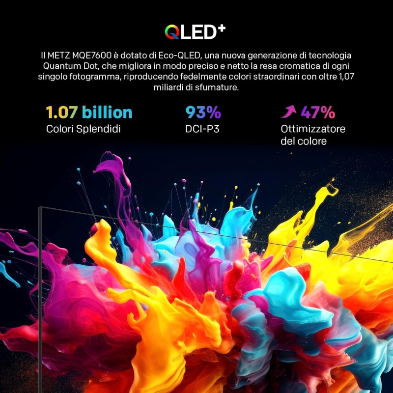 Metz Smart TV, MQE7600Z, 43", QLED, 4K, UHD, HDR 10+, Google TV, Matte Screen, Eye Care, Flicker-Free, Auto Ambient Light Sensor, HDMI, USB, Grigio Soundbar Bluetooth, MSE3001Z Metz Smart TV, MQE7600Z, 43", QLED, 4K, UHD, HDR 10+, Google TV, Matte Screen, Eye Care, Flicker-Free, Auto Ambient Light Sensor, HDMI, USB, Grigio Soundbar Bluetooth, MSE3001Z