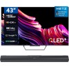 Metz Smart TV, MQE7600Z, 43", QLED, 4K, UHD, HDR 10+, Google TV, Matte Screen, Eye Care, Flicker-Free, Auto Ambient Light Sensor, HDMI, USB, Grigio Soundbar Bluetooth, MSE3001Z Metz Smart TV, MQE7600Z, 43", QLED, 4K, UHD, HDR 10+, Google TV, Matte Screen, Eye Care, Flicker-Free, Auto Ambient Light Sensor, HDMI, USB, Grigio Soundbar Bluetooth, MSE3001Z