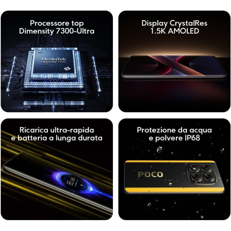 Xiaomi POCO X7 (smartphone), 12+512GB, 50MP camera principale con OIS, batteria da 5.110mAh, IP68 (caricabatterie non incluso), Silver - 12+512GB Argento Xiaomi POCO X7 (smartphone), 12+512GB, 50MP camera principale con OIS, batteria da 5.110mAh, IP68 (caricabatterie non incluso), Silver - 12+512GB Argento